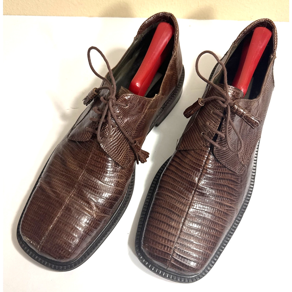 EUC Mezlan Platinum Genuine Lizard Brown Square‎ Toe Dress Shoe- Size 10M